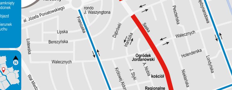 Objazd ulicy Saskiej na czas remontu, fot. um.warszawa.pl